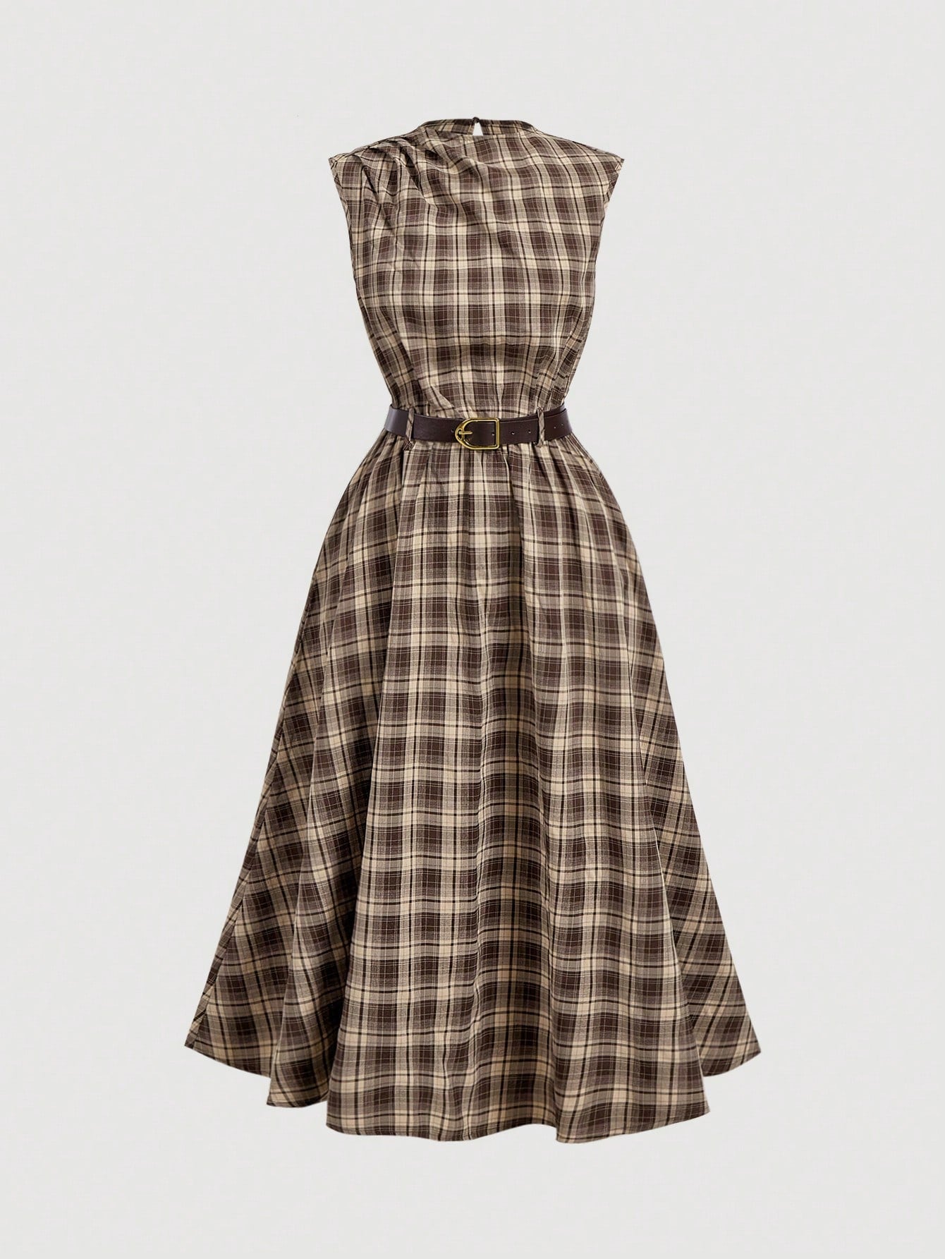 MOD Women's Solid Color Sleeveless Dress (With Belt), Back To School Season, Olive Dress
