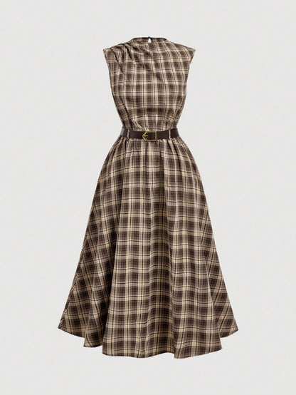 MOD Women's Solid Color Sleeveless Dress (With Belt), Back To School Season, Olive Dress