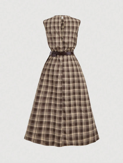 MOD Women's Solid Color Sleeveless Dress (With Belt), Back To School Season, Olive Dress