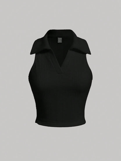 MOD Women's Solid Color Turn-Down Collar Tank Top For Summer