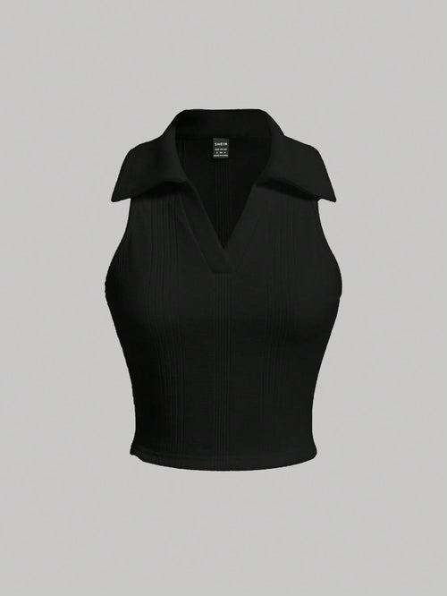 MOD Women's Solid Color Turn-Down Collar Tank Top For Summer