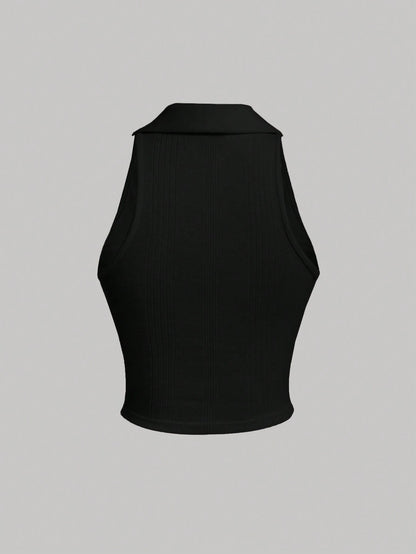 MOD Women's Solid Color Turn-Down Collar Tank Top For Summer