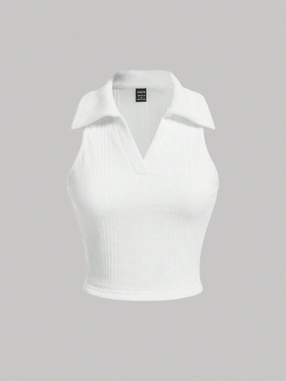 MOD Women's Solid Color Turn-Down Collar Tank Top For Summer
