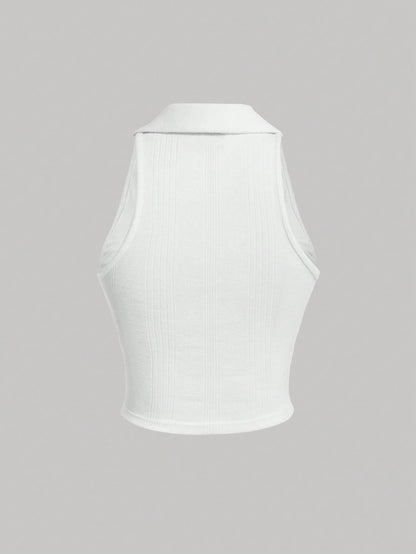 MOD Women's Solid Color Turn-Down Collar Tank Top For Summer