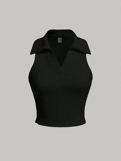MOD Women's Solid Color Turn-Down Collar Tank Top For Summer