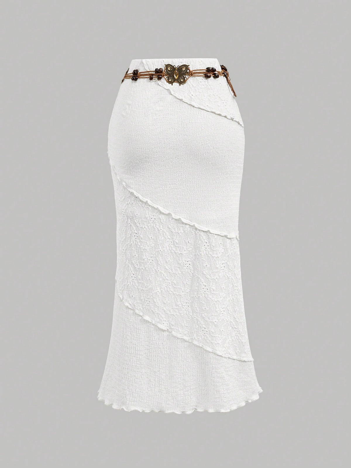 MOD Women's White Patchwork Bohemian Maxi Skirt With Belt