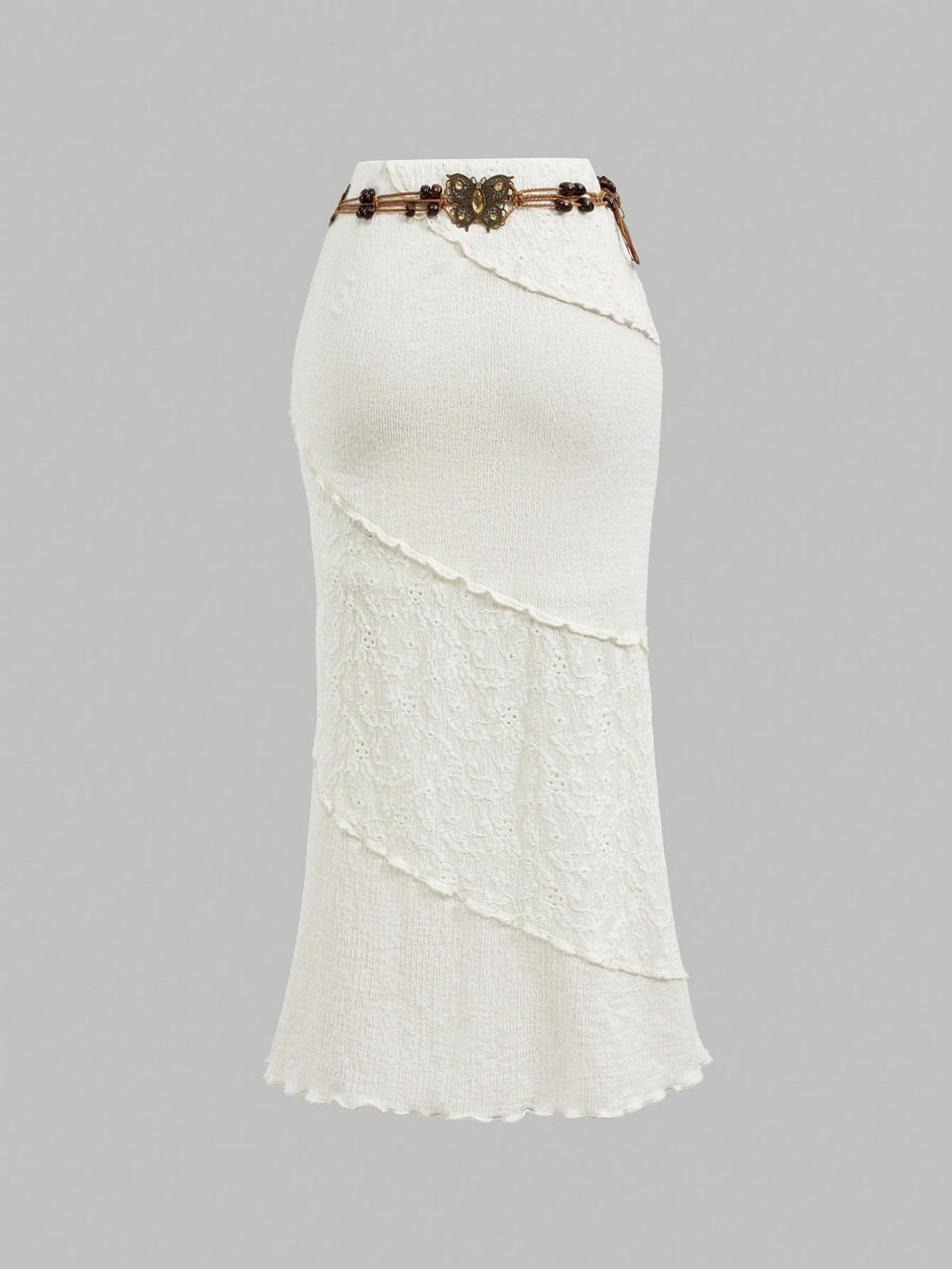 MOD Women's White Patchwork Bohemian Maxi Skirt With Belt