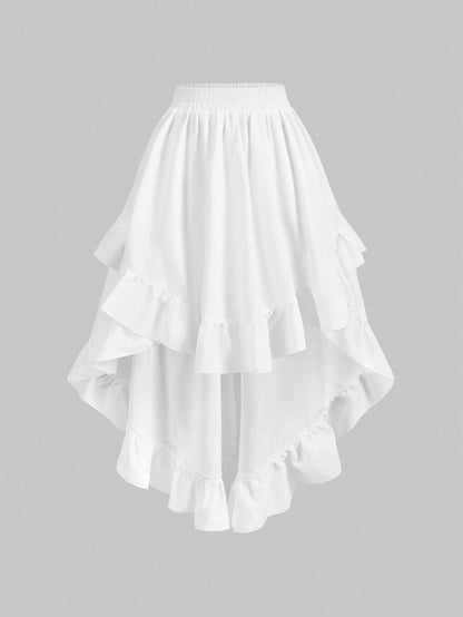 MOD Women's White Ruffle Hem Skirt, Retro Black Layered A-Line Skirt