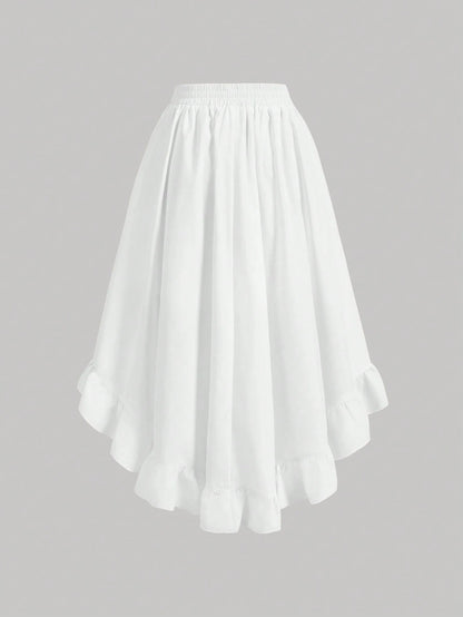 MOD Women's White Ruffle Hem Skirt, Retro Black Layered A-Line Skirt
