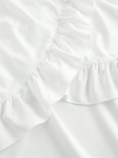 MOD Women's White Ruffle Hem Skirt, Retro Black Layered A-Line Skirt