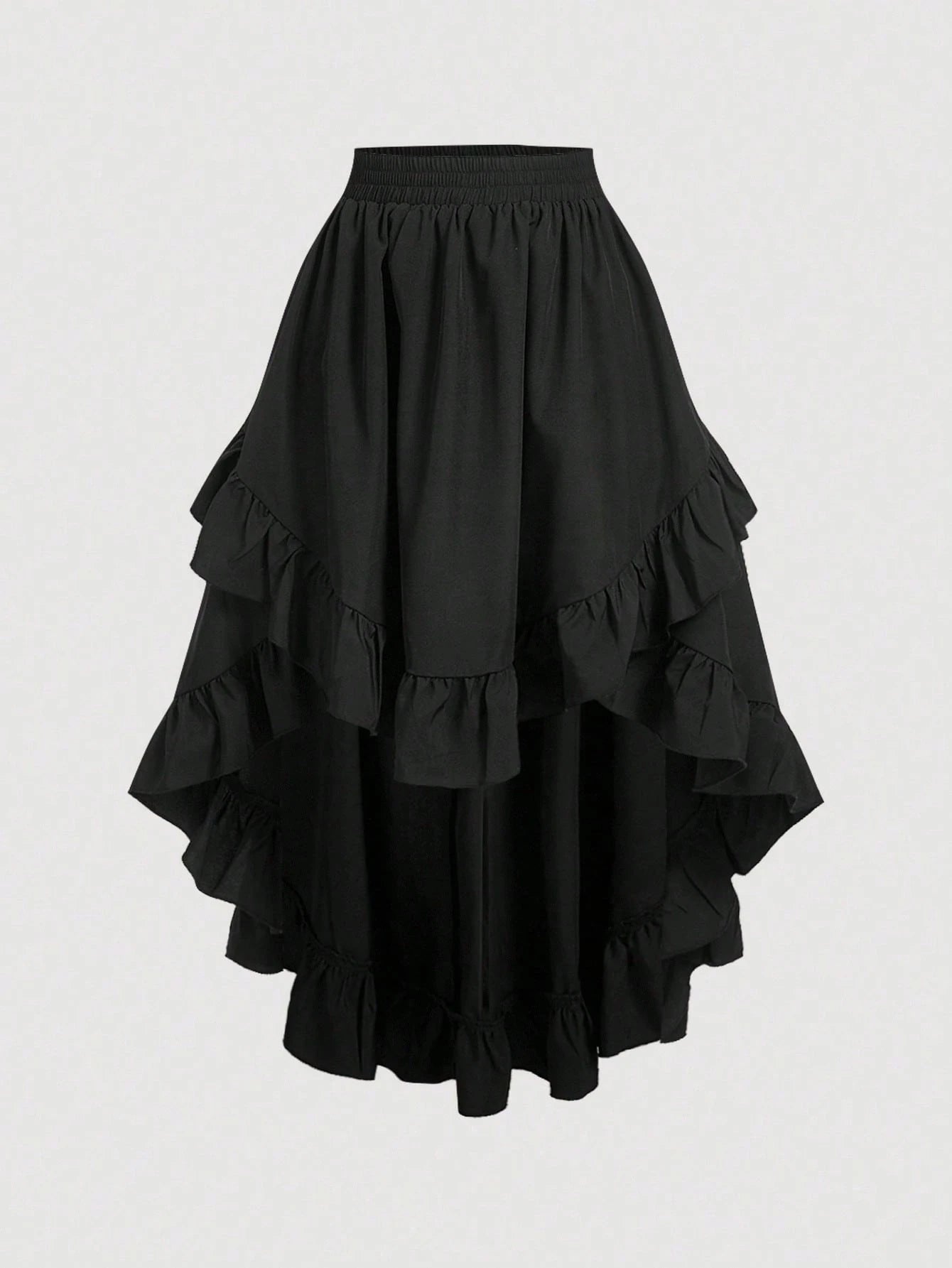 MOD Women's White Ruffle Hem Skirt, Retro Black Layered A-Line Skirt
