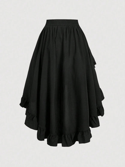 MOD Women's White Ruffle Hem Skirt, Retro Black Layered A-Line Skirt