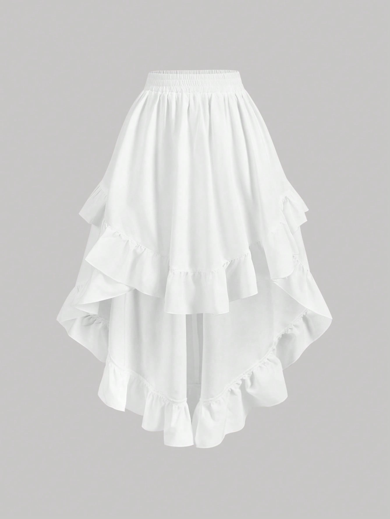 MOD Women's White Ruffle Hem Skirt, Retro Black Layered A-Line Skirt