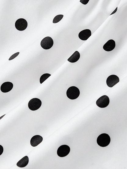 MOD Women's White With Black Polka Dots Print Ruffle Sleeveless Sweet French Style Cute Dress, Dresses For Woman,Retro Dresses For Woman Party Summer