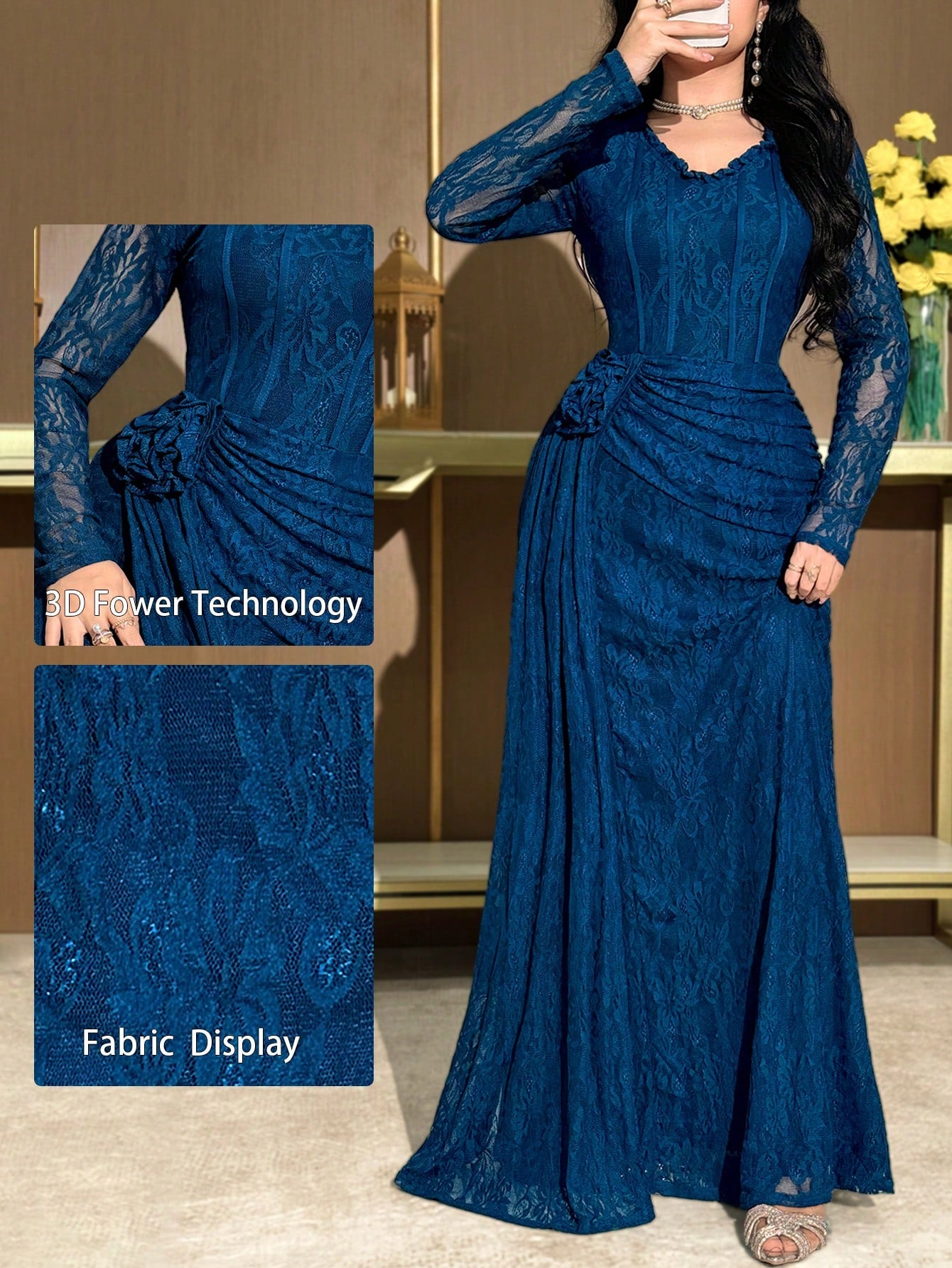 Modelyn Women's Elegant Textured Fabric Pleated Waist Solid Color Dress, Suitable For Spring/Autumn, Valentine's Day, Dates,Wedding Guest Dress Women