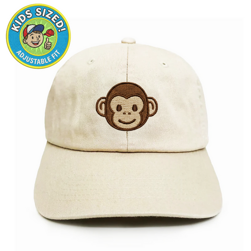 Monkey Kid’s Hat in cream with embroidered monkey design. A cute and playful kids hat that makes a perfect gift for little adventurers.