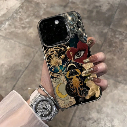 Moon Elements Fashion Phone Case 1pc Black Matte IMD Starry Sky Moon Eyes Mosaic Pattern Phone Case, Personalized Design Phone Protective Cover Compatible With IPhone 16 Pro Max, 15/14 Plus, 13, 12, 1