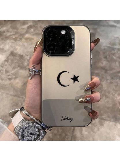 Moon Elements Fashion Phone Case 1pc Black Matte IMD Starry Sky Moon Eyes Mosaic Pattern Phone Case, Personalized Design Phone Protective Cover Compatible With IPhone 16 Pro Max, 15/14 Plus, 13, 12, 1