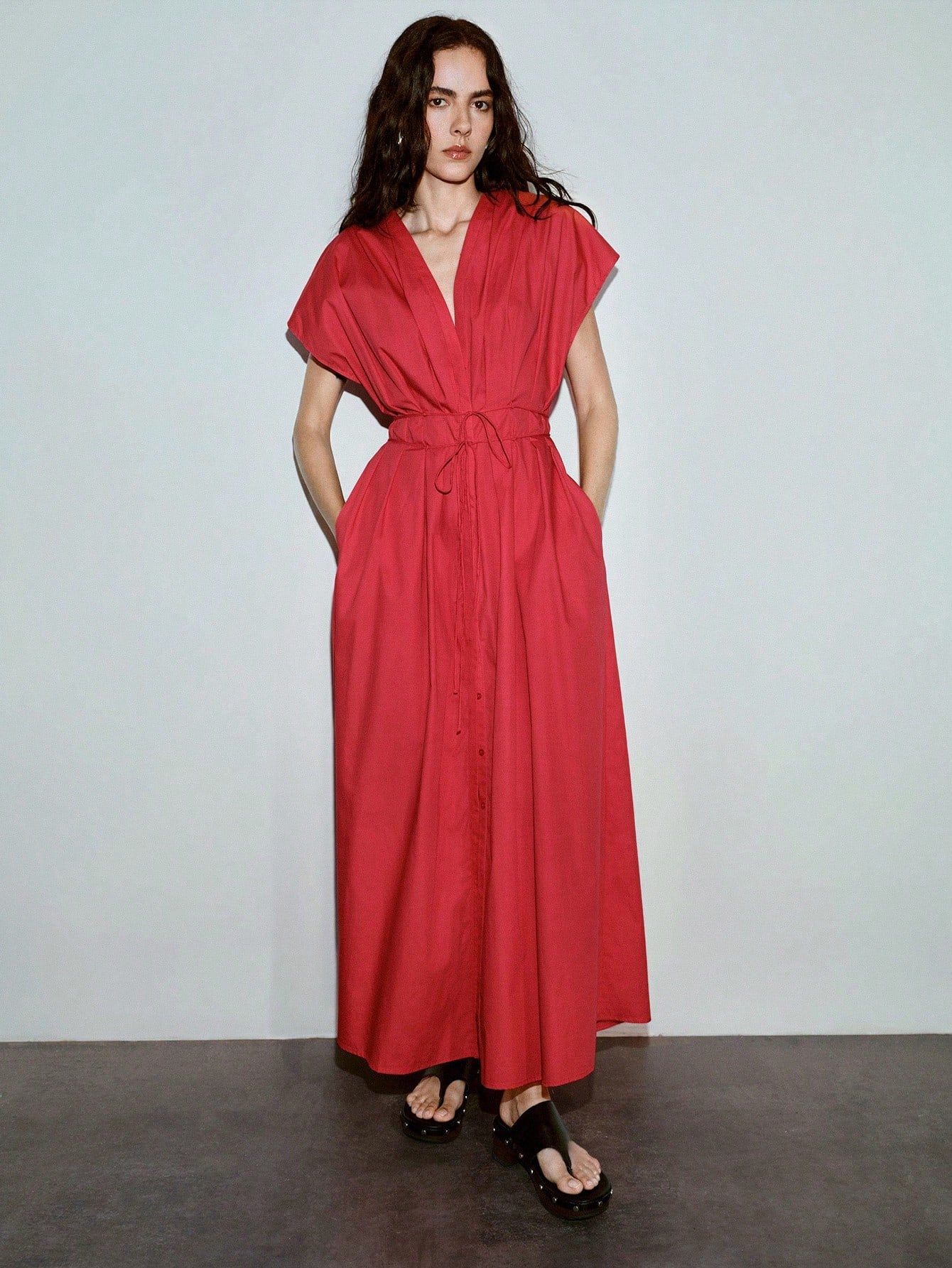 MOTF PREMIUM 100% COTTON SOLID V-NECK DRESS, URBAN CASUAL & DATE WEAR, SPRING/SUMMER