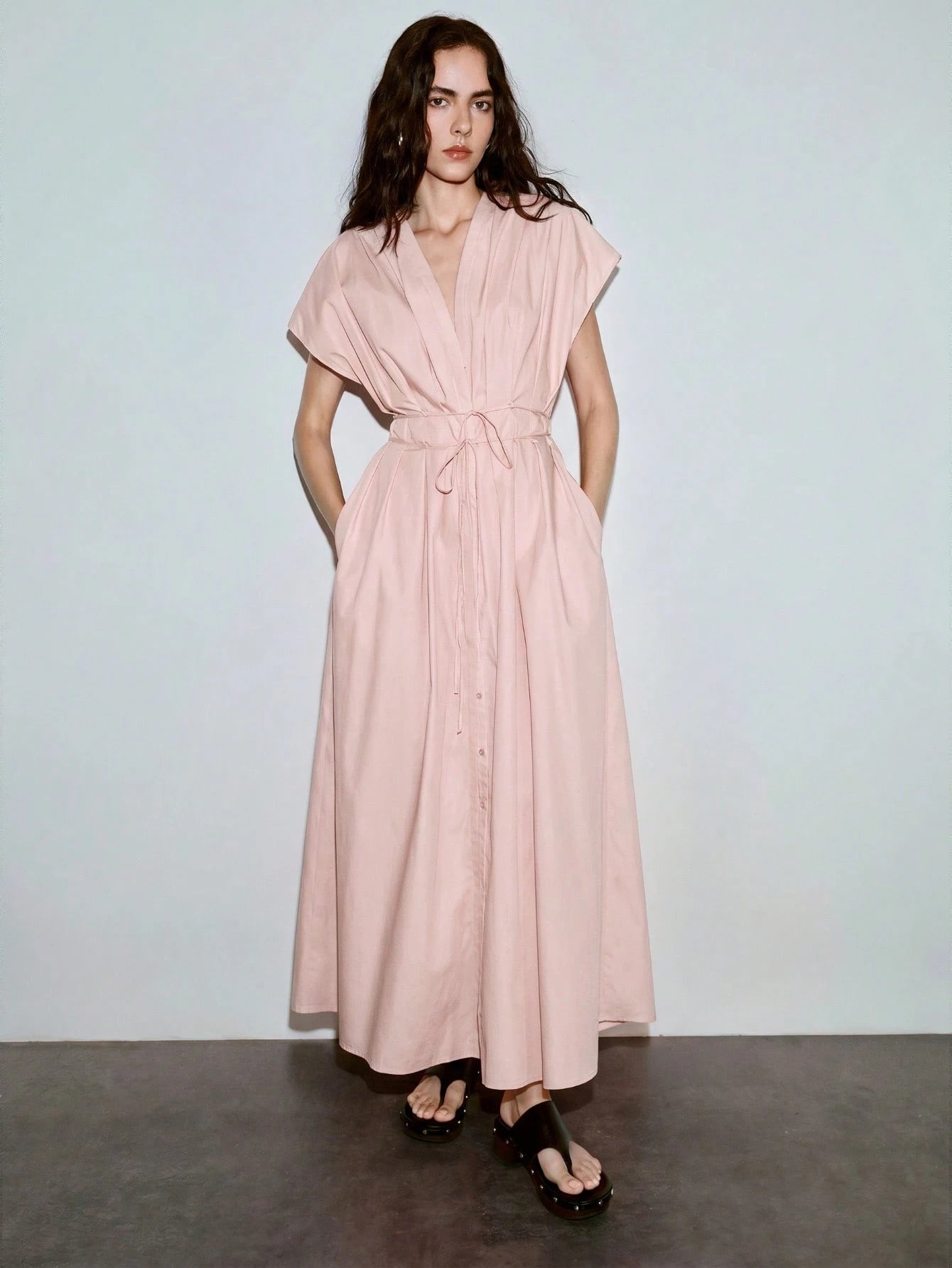 MOTF PREMIUM 100% COTTON SOLID V-NECK DRESS, URBAN CASUAL & DATE WEAR, SPRING/SUMMER