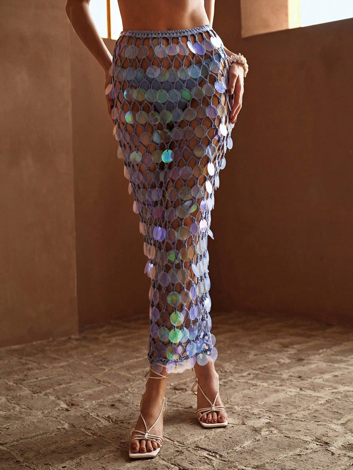MOTF PREMIUM SHEER CONTRAST SEQUIN COVER UP SKIRT FOR SUMMER BEACH VACATION