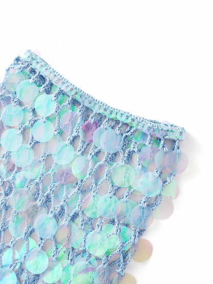 MOTF PREMIUM SHEER CONTRAST SEQUIN COVER UP SKIRT FOR SUMMER BEACH VACATION