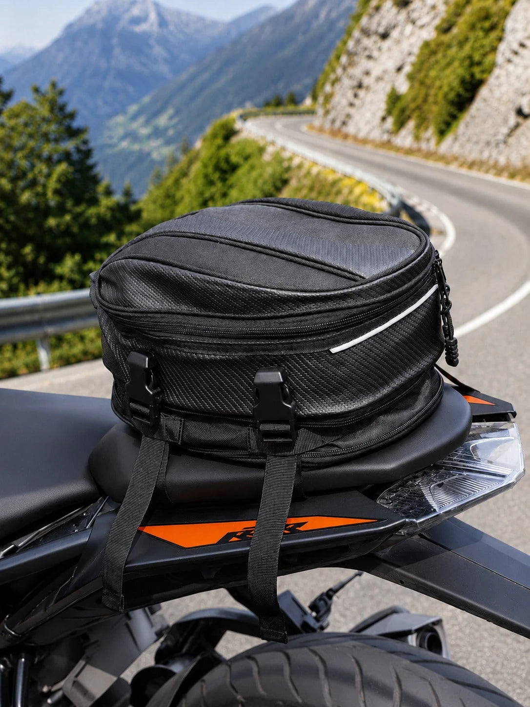 Motorcycle Tail Bag Waterproof Expandable Rear Seat Bag, Carbon Fiber Motorcycle Seat Bag With Reflective Strip And Quick Release Buckle, Universal Sport Motorcycle Rear Seat Luggage Bag, Motorcycle H