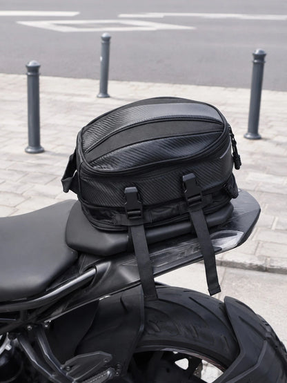 Motorcycle Tail Bag Waterproof Expandable Rear Seat Bag, Carbon Fiber Motorcycle Seat Bag With Reflective Strip And Quick Release Buckle, Universal Sport Motorcycle Rear Seat Luggage Bag, Motorcycle H