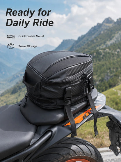 Motorcycle Tail Bag Waterproof Expandable Rear Seat Bag, Carbon Fiber Motorcycle Seat Bag With Reflective Strip And Quick Release Buckle, Universal Sport Motorcycle Rear Seat Luggage Bag, Motorcycle H