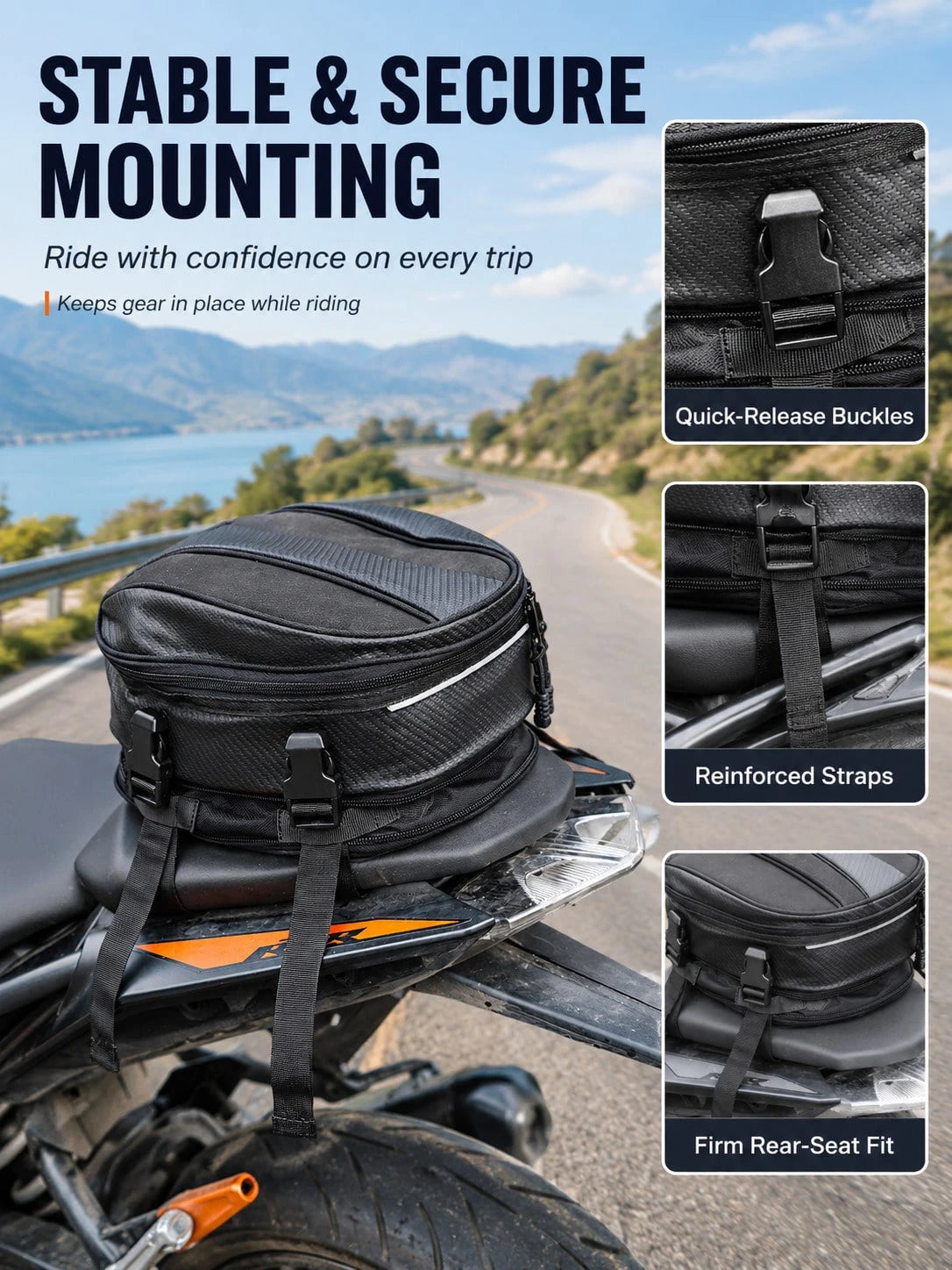 Motorcycle Tail Bag Waterproof Expandable Rear Seat Bag, Carbon Fiber Motorcycle Seat Bag With Reflective Strip And Quick Release Buckle, Universal Sport Motorcycle Rear Seat Luggage Bag, Motorcycle H