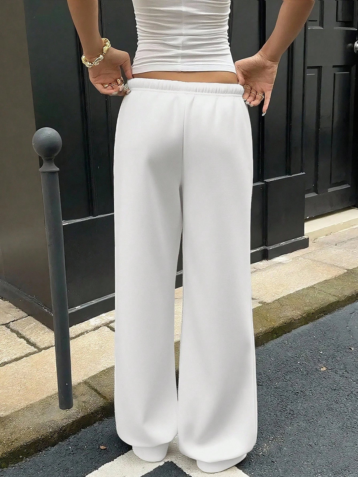 Muchica White Women's Casual Loose Front Tie Sweatpants, Suitable For Everyday Wear And Back To School Season, Autumn/Winter,Fall