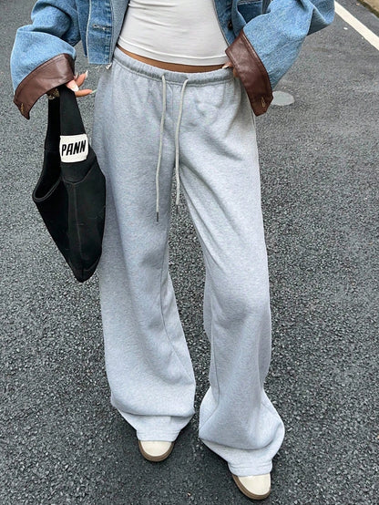 Muchica White Women's Casual Loose Front Tie Sweatpants, Suitable For Everyday Wear And Back To School Season, Autumn/Winter,Fall