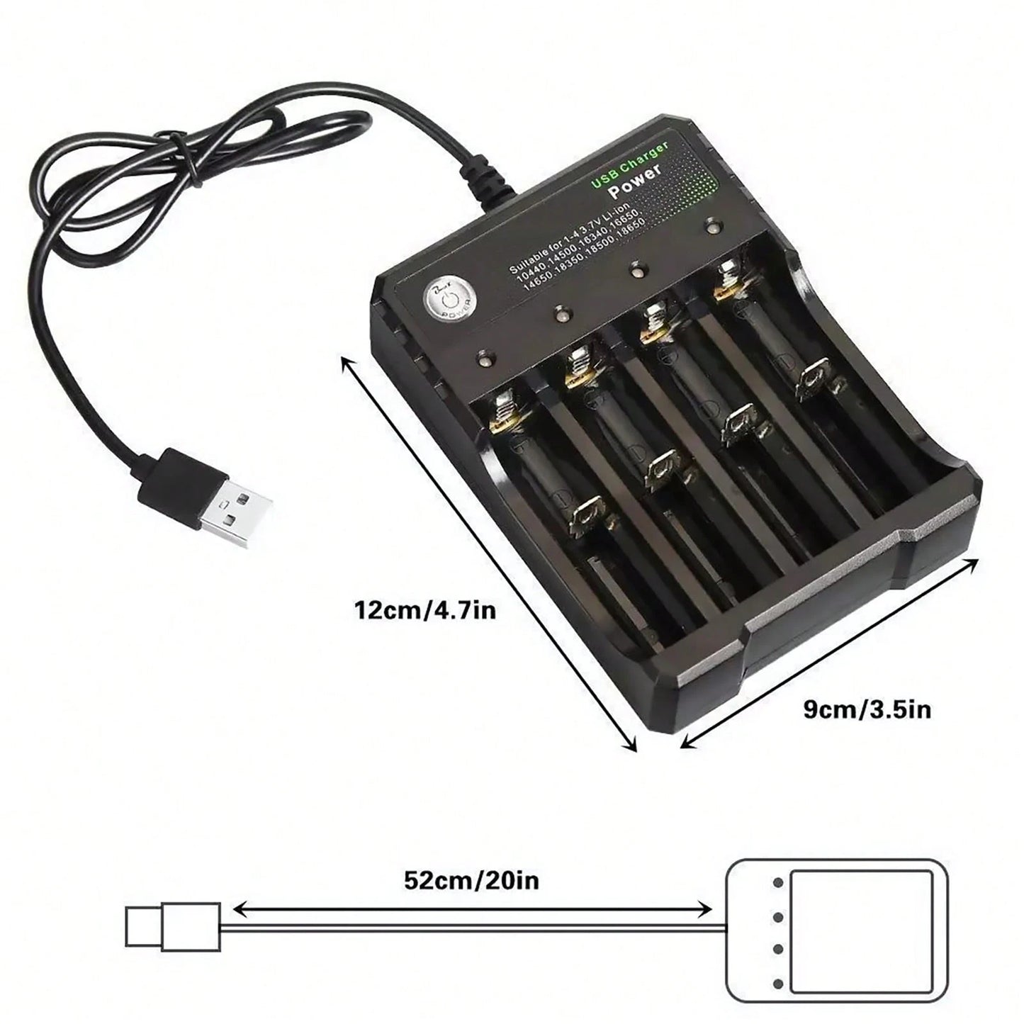 Multi-Port USB Charging Station For 3.7V Lithium-Ion Batteries- 4 Slots