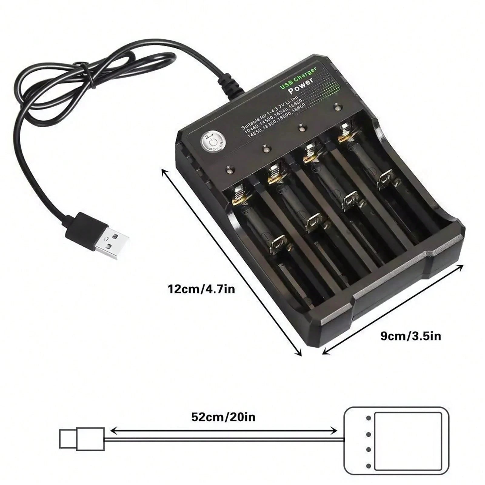 Multi-Port USB Charging Station For 3.7V Lithium-Ion Batteries- 4 Slots