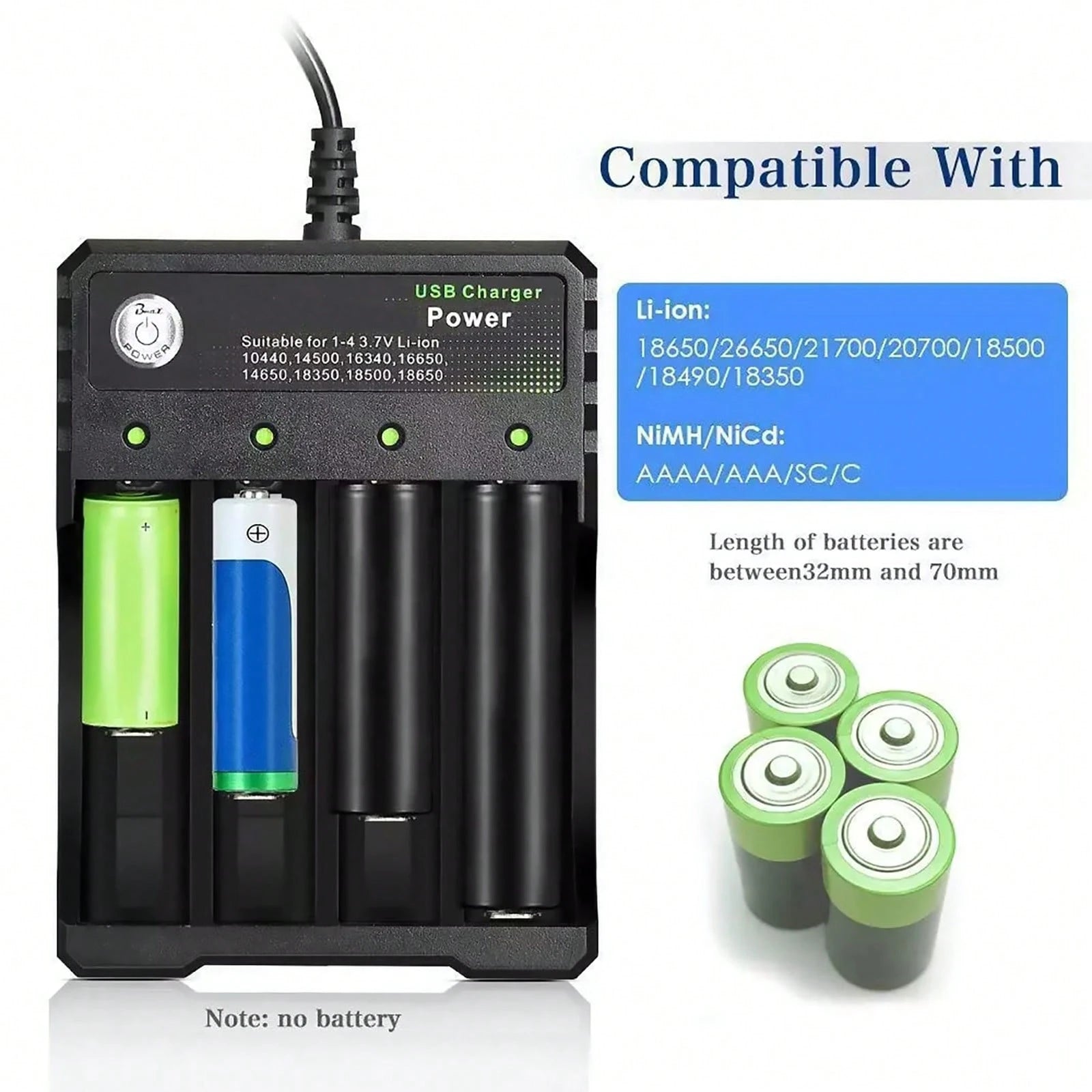 Multi-Port USB Charging Station For 3.7V Lithium-Ion Batteries- 4 Slots