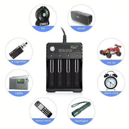 Multi-Port USB Charging Station For 3.7V Lithium-Ion Batteries- 4 Slots