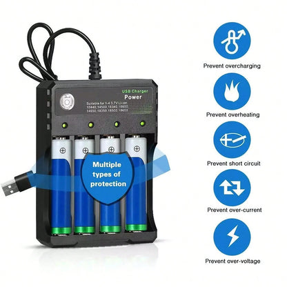 Multi-Port USB Charging Station For 3.7V Lithium-Ion Batteries- 4 Slots