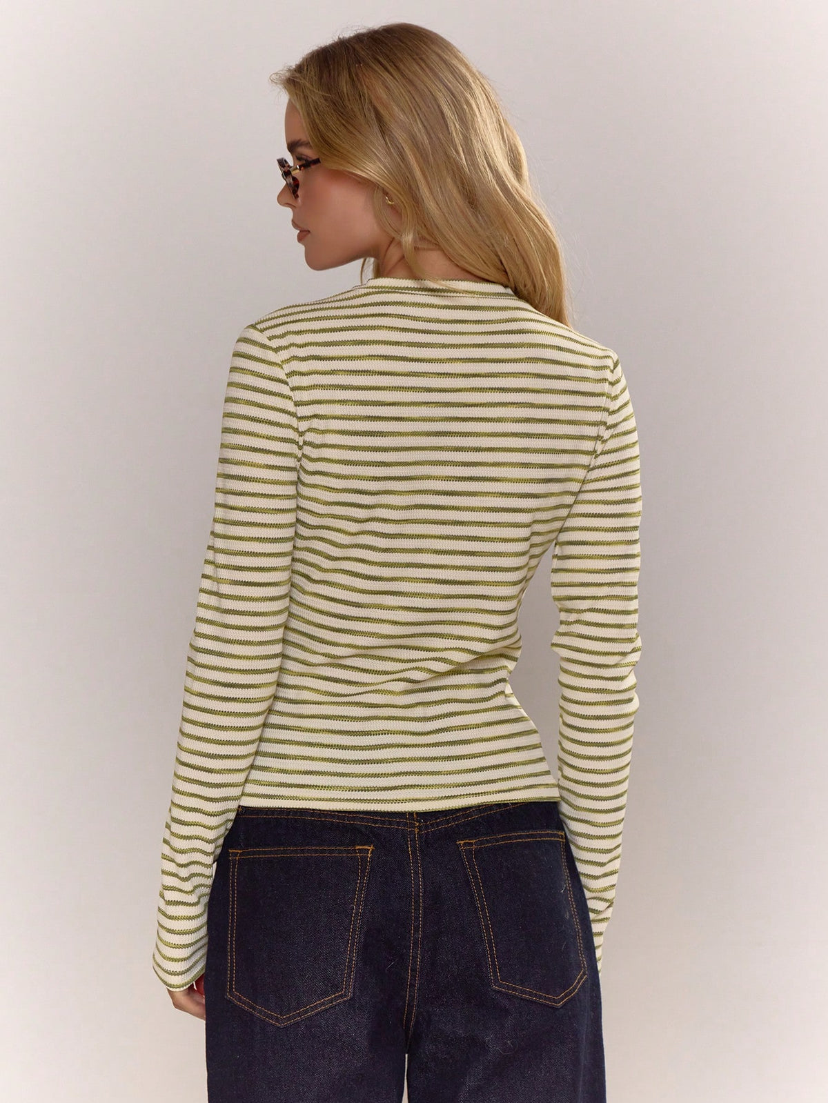 MUSERA Asymmetric Button Down Long Sleeve Stripe Ribbed Crew Neck Top Old Money Cute Core Casual Lounge For Women Spring Summer Holiday Office Work