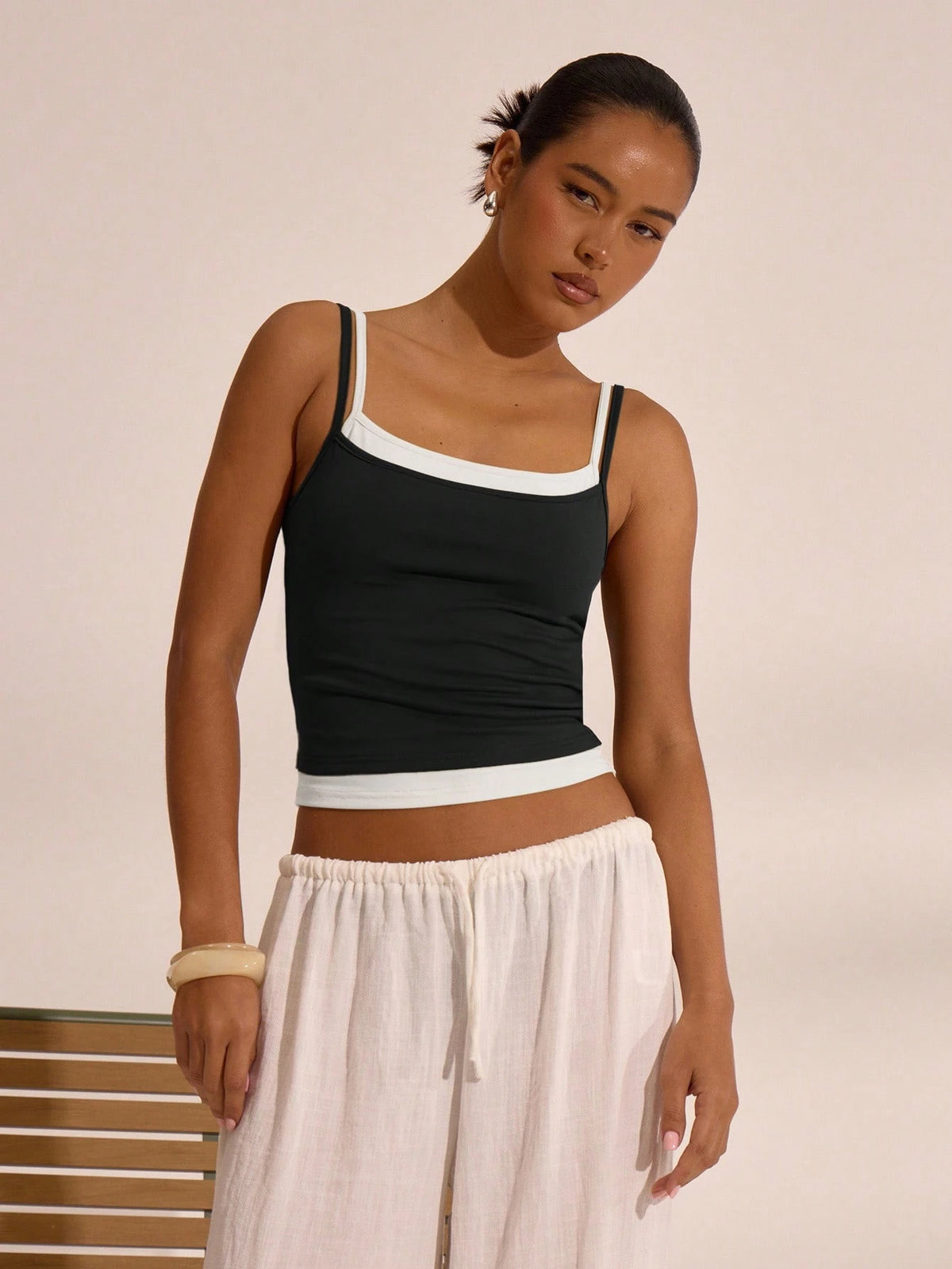 MUSERA Double Layer Strappy Square Neck Cami Top Vacation Boho Ibiza Elegant Cute Fall Elegant Holidays Party Spring Summer Casual