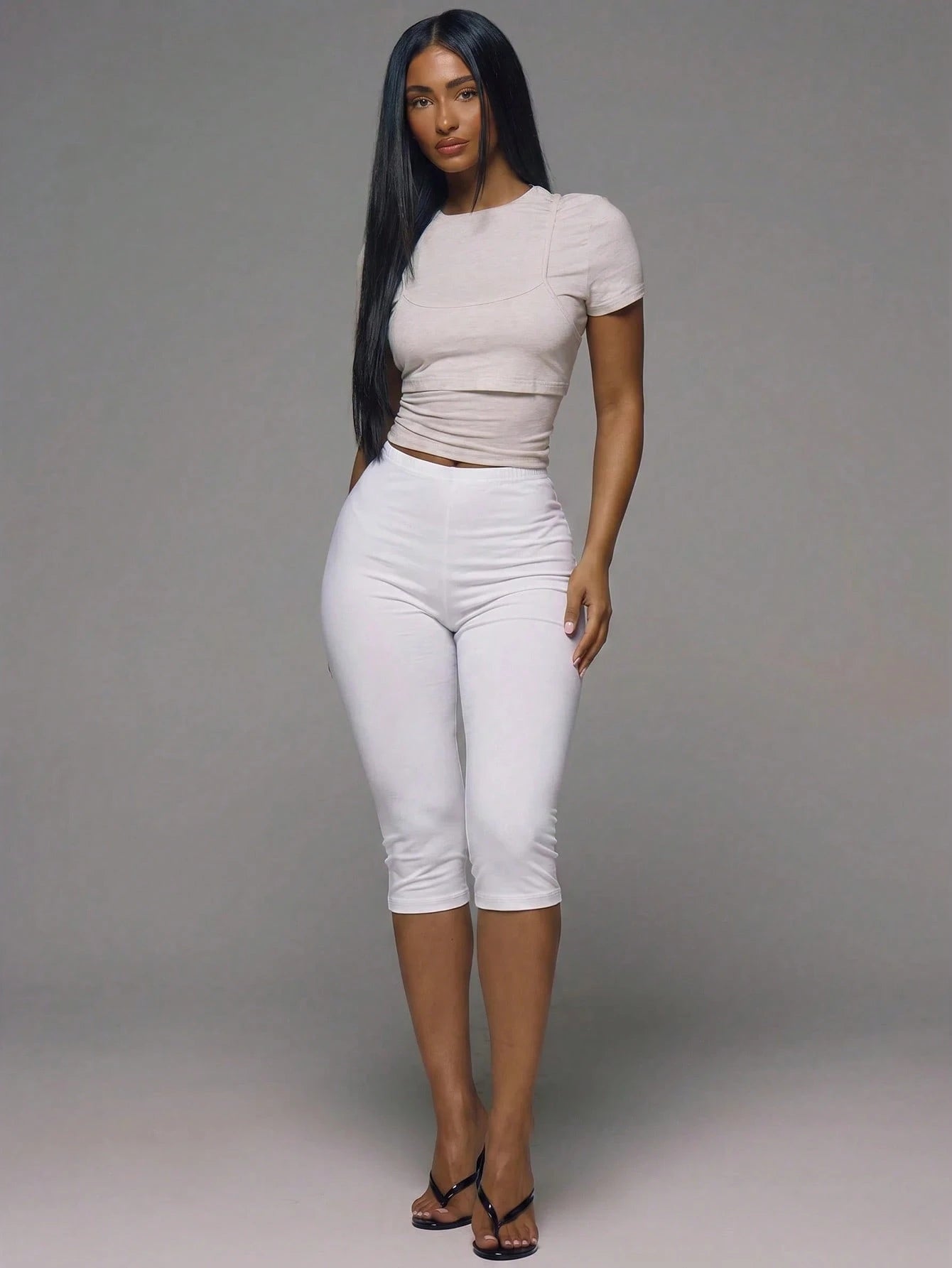 MUSERA ESSENTIALS Cotton Blended Fitted Capri Pants Leggings Spring Summer Holiday Everyday Cute Daily Basics Simple