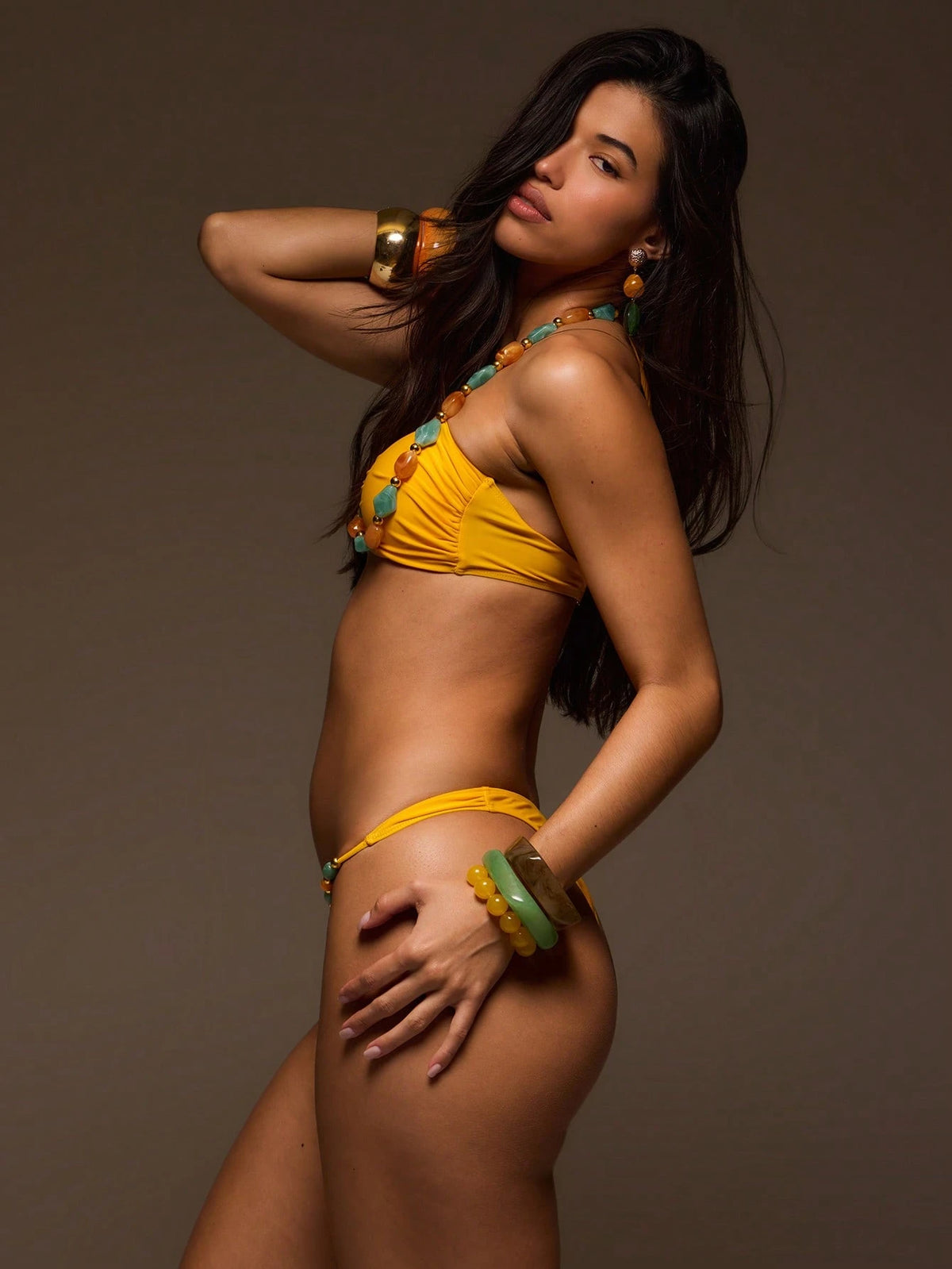 Musera Resort Beaded Gold Yellow Bikini Top Bikini Bottoms Sold As Set Summer Holiday Vacation Ibiza Festival Desiree