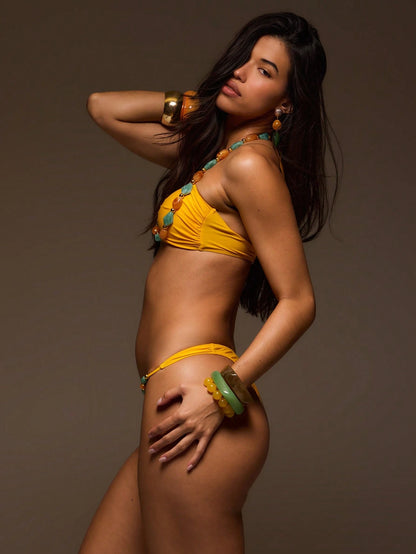 Musera Resort Beaded Gold Yellow Bikini Top Bikini Bottoms Sold As Set Summer Holiday Vacation Ibiza Festival Desiree