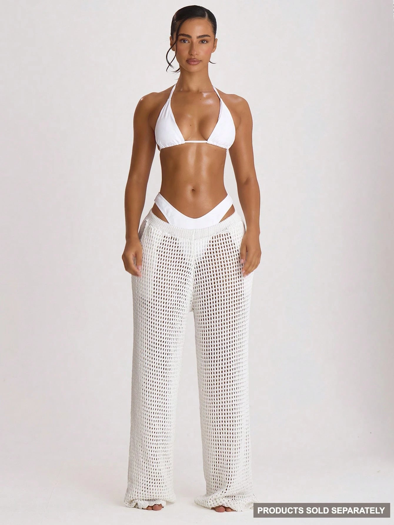 Musera Resort Crochet Knit Wide Leg Cover Up Trousers Swim Vacation Holiday Summer Travel Beachwear Beach Vacation Solid Colour Basics Resort Core Black Tropical