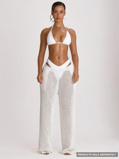 Musera Resort Crochet Knit Wide Leg Cover Up Trousers Swim Vacation Holiday Summer Travel Beachwear Beach Vacation Solid Colour Basics Resort Core Black Tropical