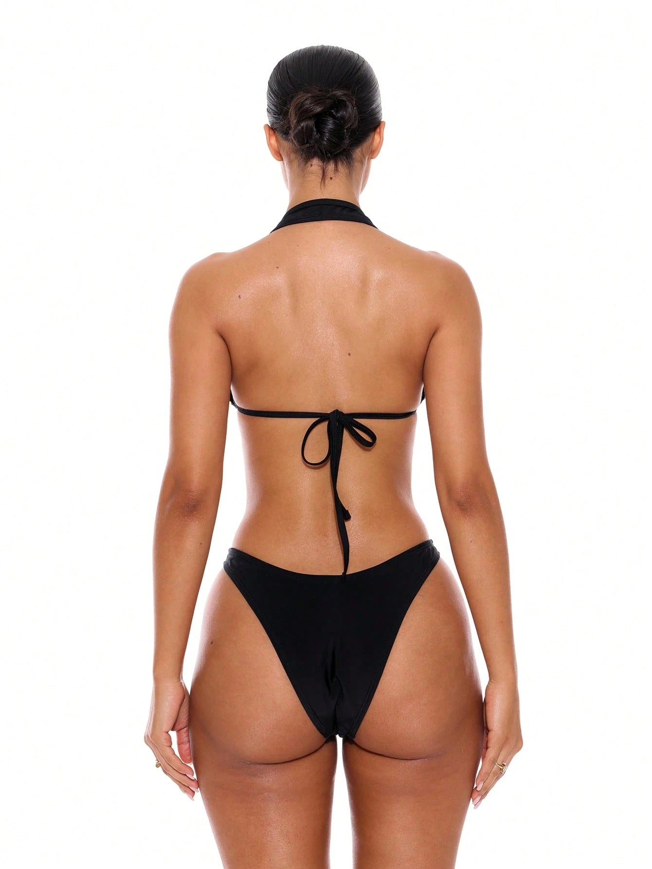 Musera Resort Halterneck Tie Back Bikini Top Only Summer Spring Holiday Vacation Sexy Club Ibiza Beachwear Black