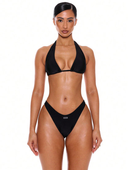 Musera Resort Halterneck Tie Back Bikini Top Only Summer Spring Holiday Vacation Sexy Club Ibiza Beachwear Black