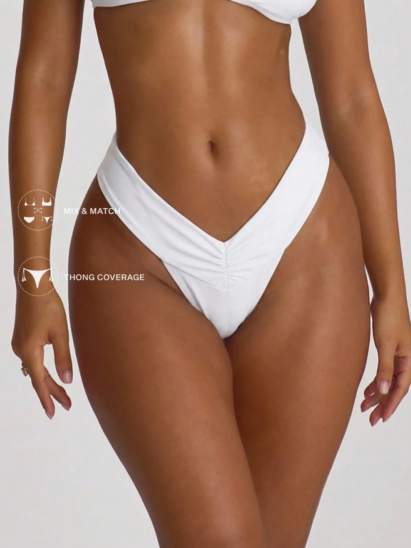 Musera Resort Ruched Front High Waist Thong Bikini Bottoms Swim Vacation Holiday Summer Travel Beachwear Basics Solid Colour Swimwear Resort Core