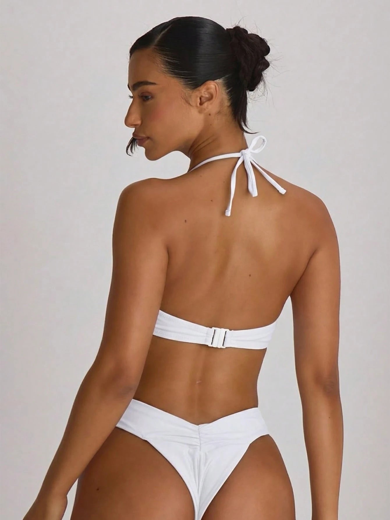 Musera Resort Ruched Front High Waist Thong Bikini Bottoms Swim Vacation Holiday Summer Travel Beachwear Basics Solid Colour Swimwear Resort Core