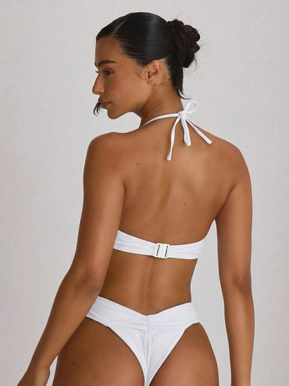 Musera Resort Ruched Front High Waist Thong Bikini Bottoms Swim Vacation Holiday Summer Travel Beachwear Basics Solid Colour Swimwear Resort Core