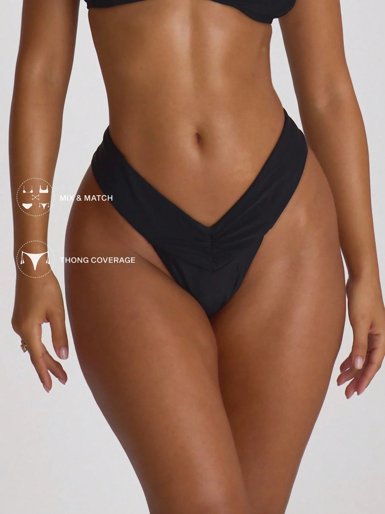 Musera Resort Ruched Front High Waist Thong Bikini Bottoms Swim Vacation Holiday Summer Travel Beachwear Basics Solid Colour Swimwear Resort Core